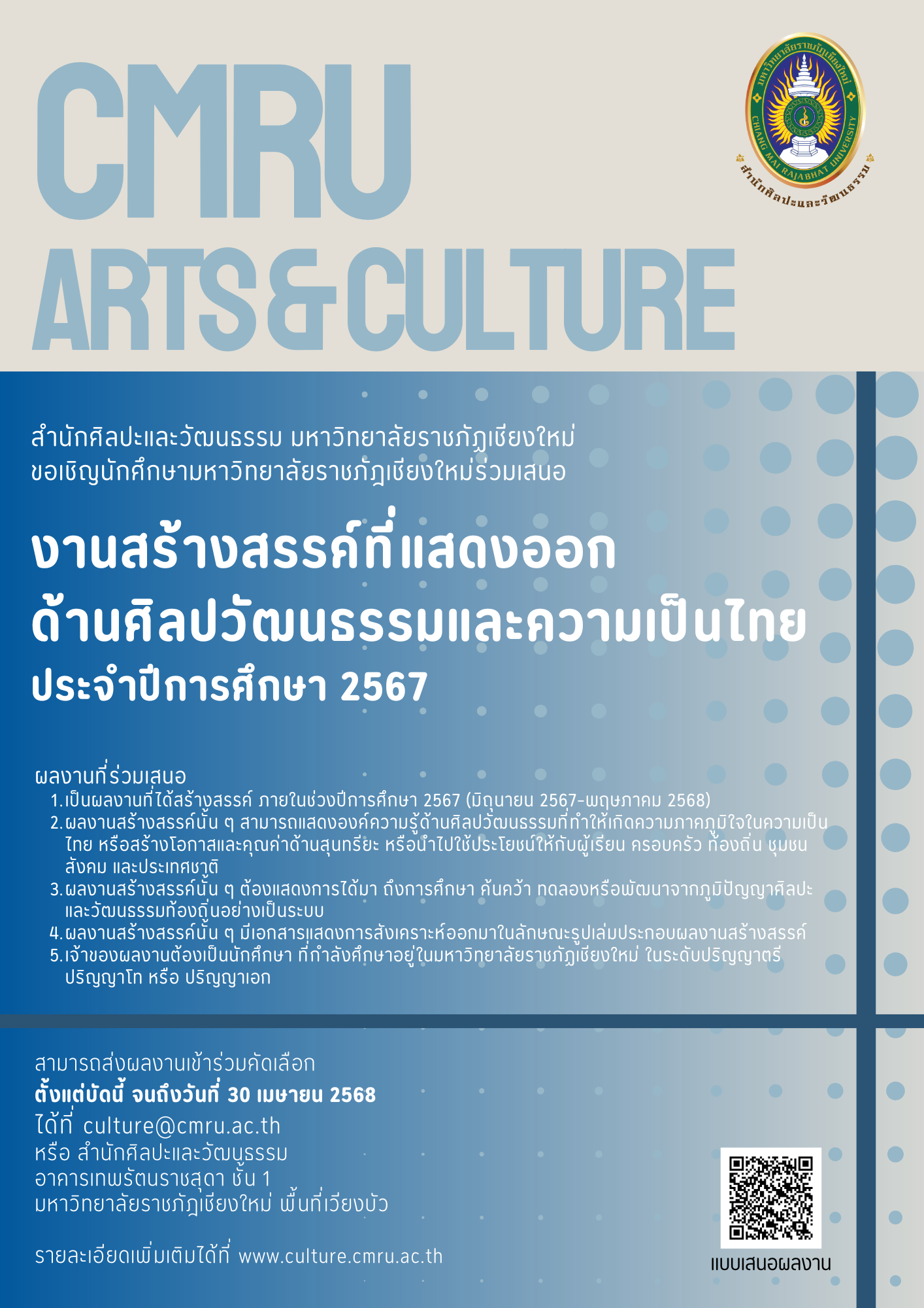 ภาพประกอบ: ขอเชิญชวนนักศึกษาที่สนใจส่งผลงานสร้างสรรค์ด้านศิลปวัฒนธรรม